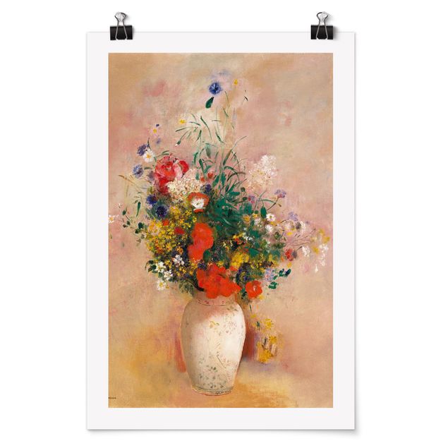 Posters Odilon Redon - Vase With Flowers (Rose-Colored Background)