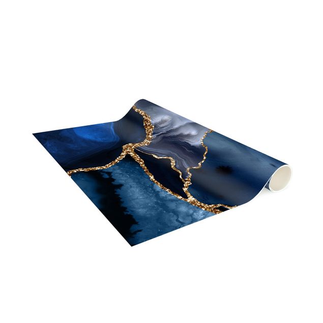 vloerkleed abstract Golden Glitter Waves Blue backdrop