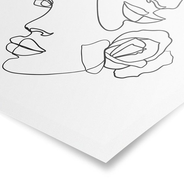 Posters Line Art Faces Women Roses Black And White