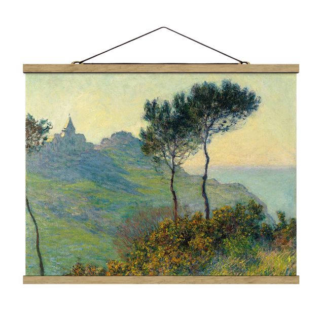 Stoffen schilderij met posterlijst Claude Monet - The Church Of Varengeville At Evening Sun