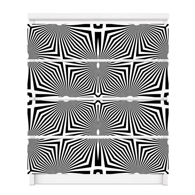Meubelfolie IKEA Malm Ladekast Abstract Ornament Black And White