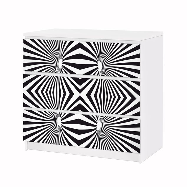 Meubelfolie IKEA Malm Ladekast Psychedelic Black And White pattern