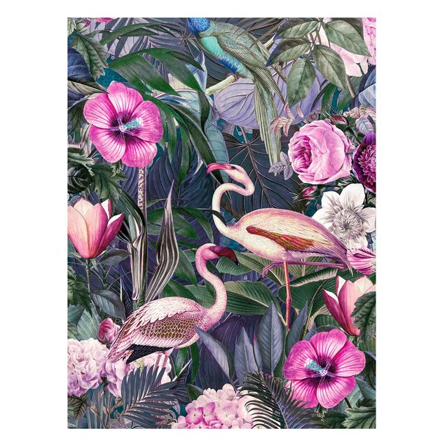 Magneetborden Colourful Collage - Pink Flamingos In The Jungle