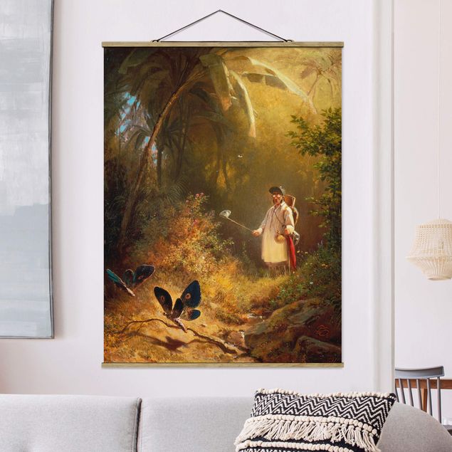 Stoffen schilderij met posterlijst Carl Spitzweg - The Butterfly Hunter