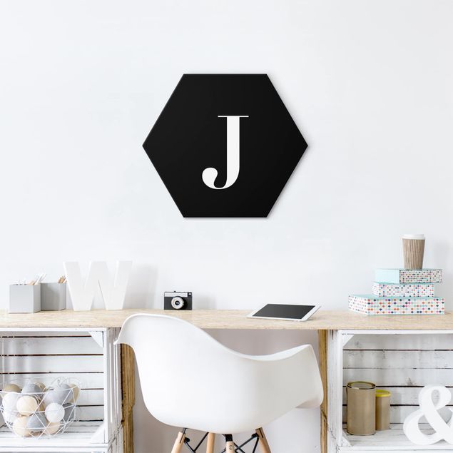 Hexagons Aluminium Dibond schilderijen Letter Serif Black J