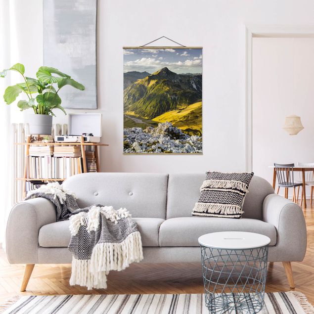 Stoffen schilderij met posterlijst Mountains And Valley Of The Lechtal Alps In Tirol