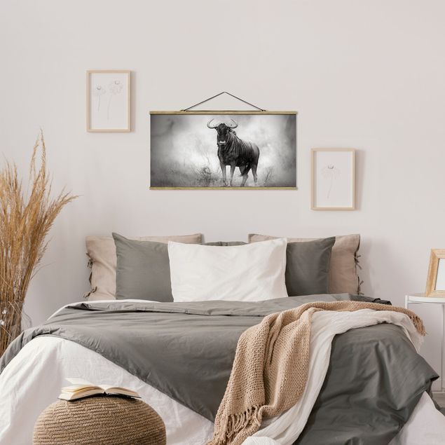 Stoffen schilderij met posterlijst Staring Wildebeest