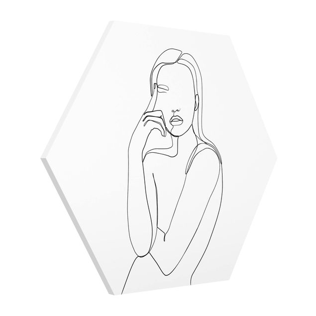 Hexagons Forex schilderijen Line Art Pensive Woman Black And White