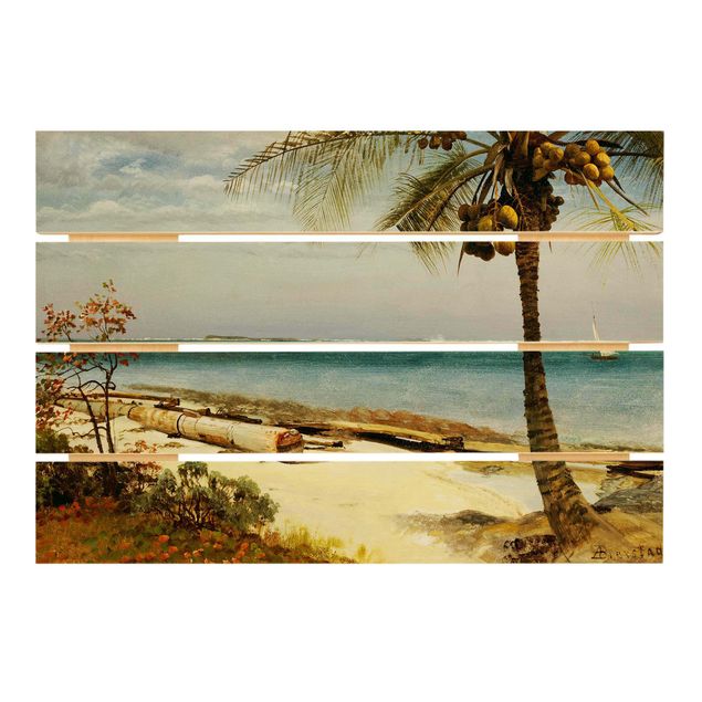 Houten schilderijen op plank Albert Bierstadt - Tropical Coast