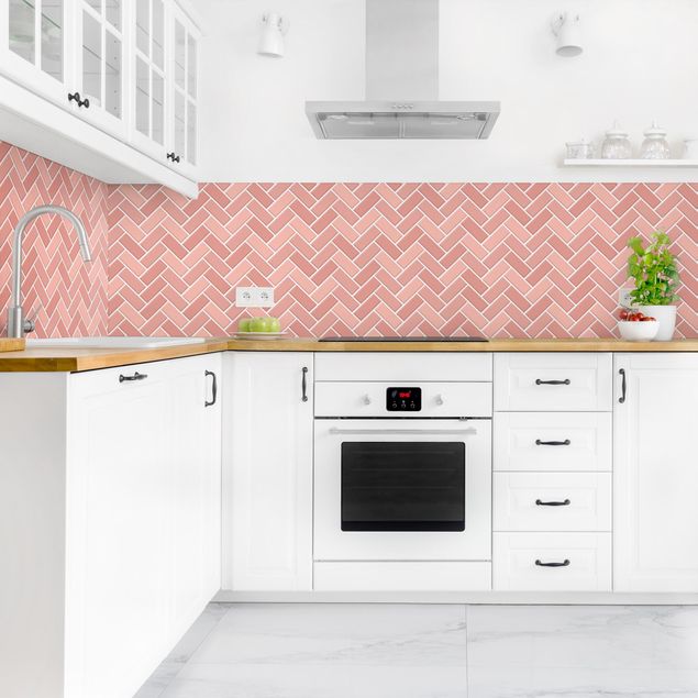 Achterwand voor keuken Fish Bone Tiles - Antique Pink