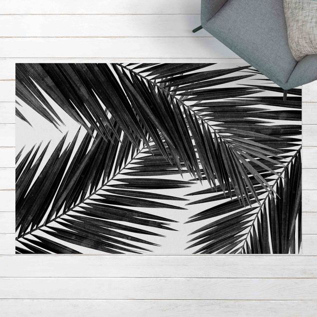 Balkonkleden View Through Palm Leaves Black And White