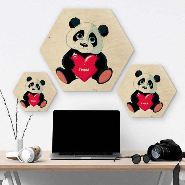 Hexagons houten schilderijen Panda With Heart