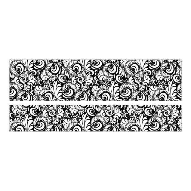 Meubelfolie IKEA Malm Bed Black And White Leaves Pattern