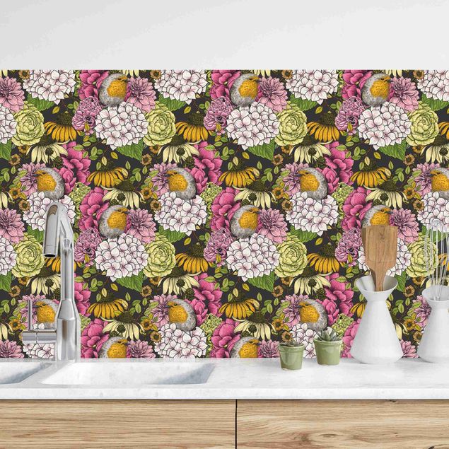 Achterwand voor keuken bloemen European Robin With Flowers