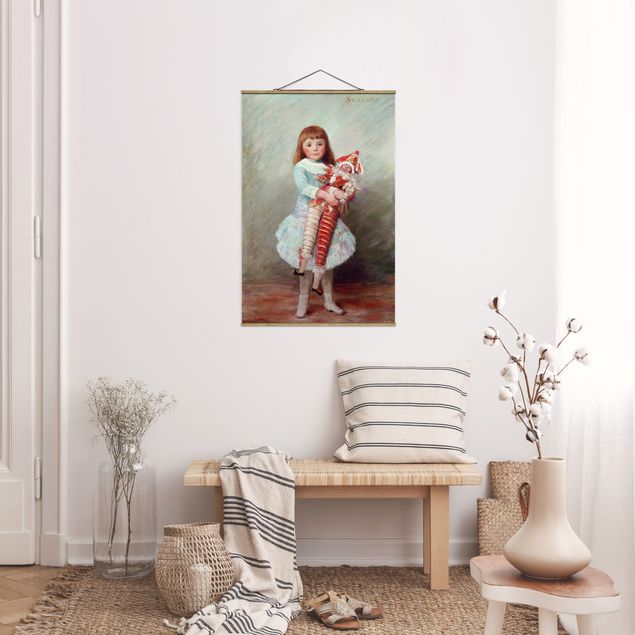 Stoffen schilderij met posterlijst Auguste Renoir - Suzanne with Harlequin Puppet