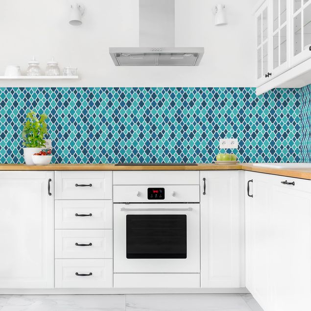 Achterwand voor keuken tegelmotief Oriental Patterns With Turquoise Ornaments