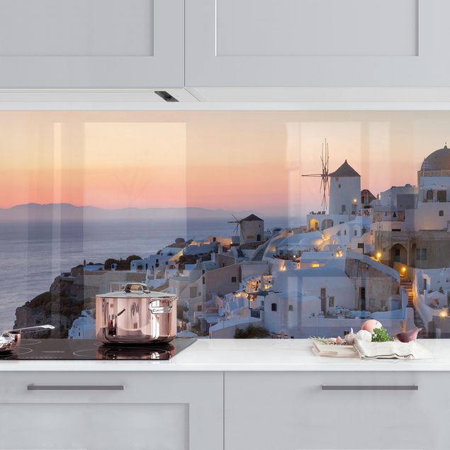 Achterwand voor keuken steden en skylines Santorini At Night