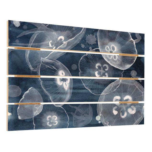 Houten schilderijen op plank Moon Jellyfish II