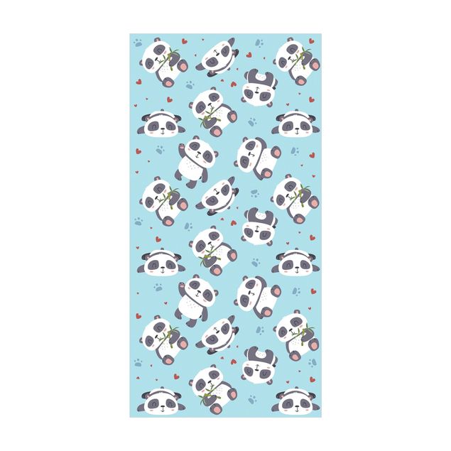blauw tapijt Cute Panda With Paw Prints And Hearts Pastel Blue