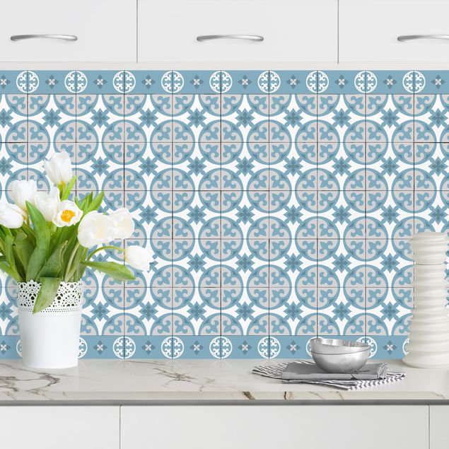 Achterwand voor keuken patroon Geometrical Tile Mix Circles Blue Grey