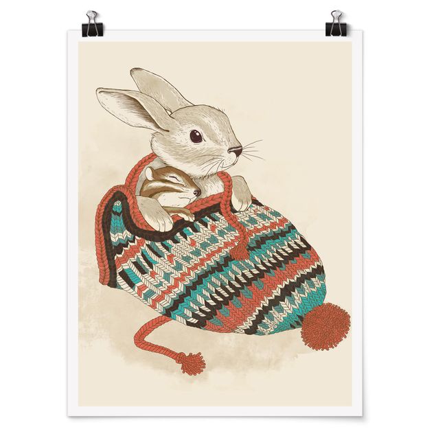 Posters Illustration Cuddly Santander Rabbit In Hat
