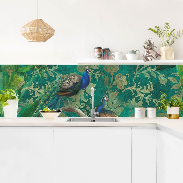 Achterwand voor keuken dieren Shabby Chic Collage - Noble Peacock II