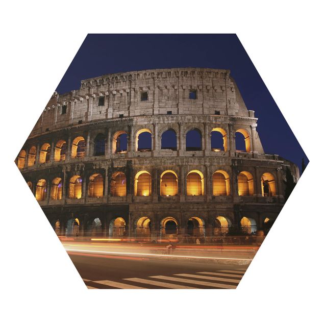 Hexagons Aluminium Dibond schilderijen Colosseum in Rome at night
