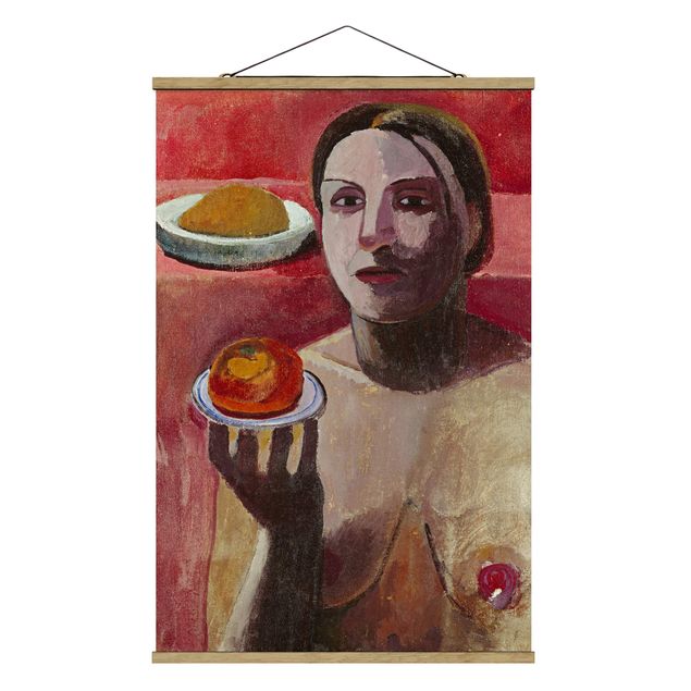 Stoffen schilderij met posterlijst Paula Modersohn-Becker - Semi-nude Italian Woman with Plate