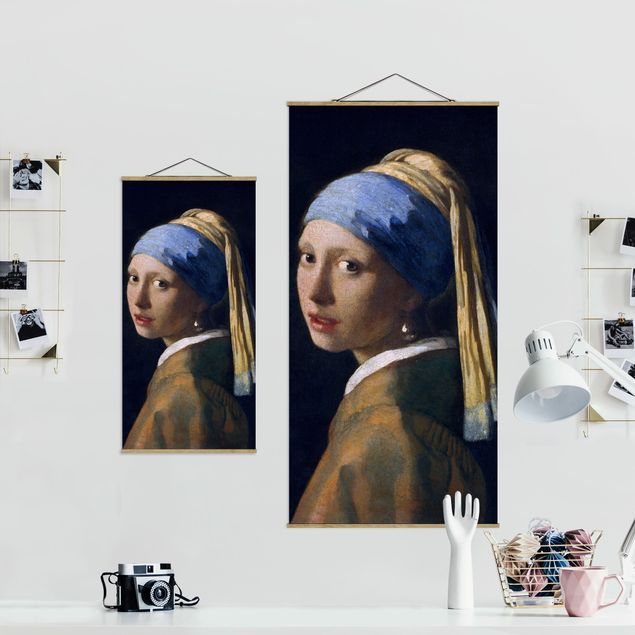 Stoffen schilderij met posterlijst Jan Vermeer Van Delft - Girl With A Pearl Earring