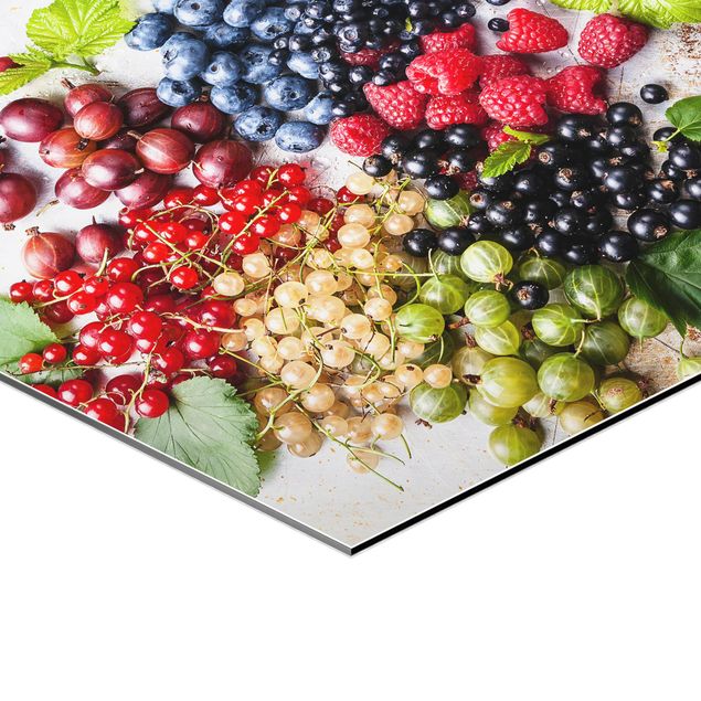 Hexagons Aluminium Dibond schilderijen Mixture Of Berries On Metal