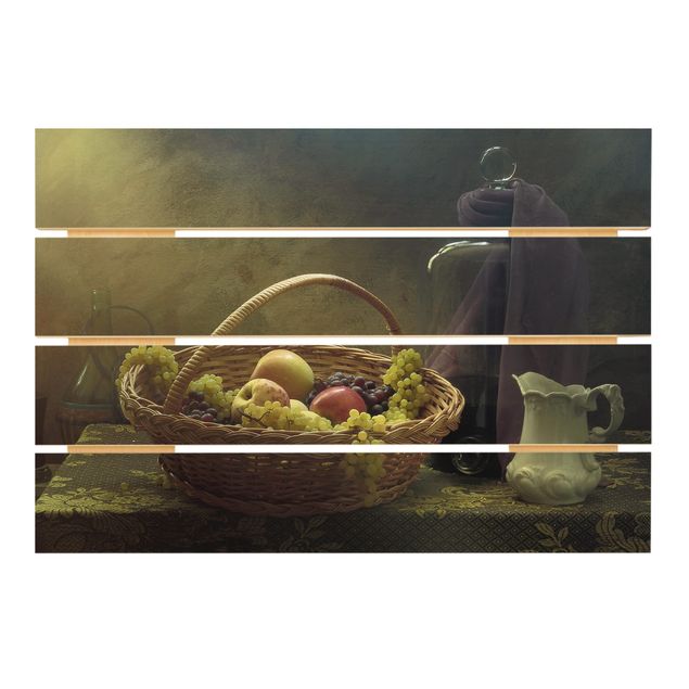 Houten schilderijen op plank Still Life With Fruit Basket