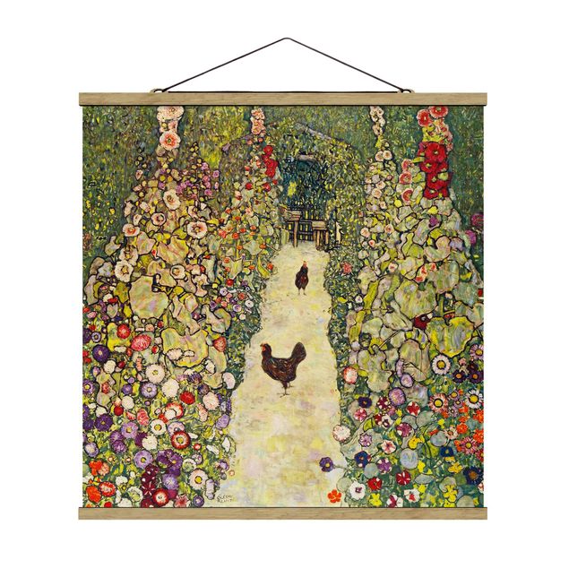 Stoffen schilderij met posterlijst Gustav Klimt - Garden Path with Hens