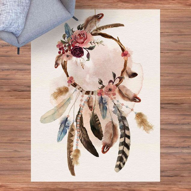 moderne vloerkleden Dreamcatcher With Roses And Feathers