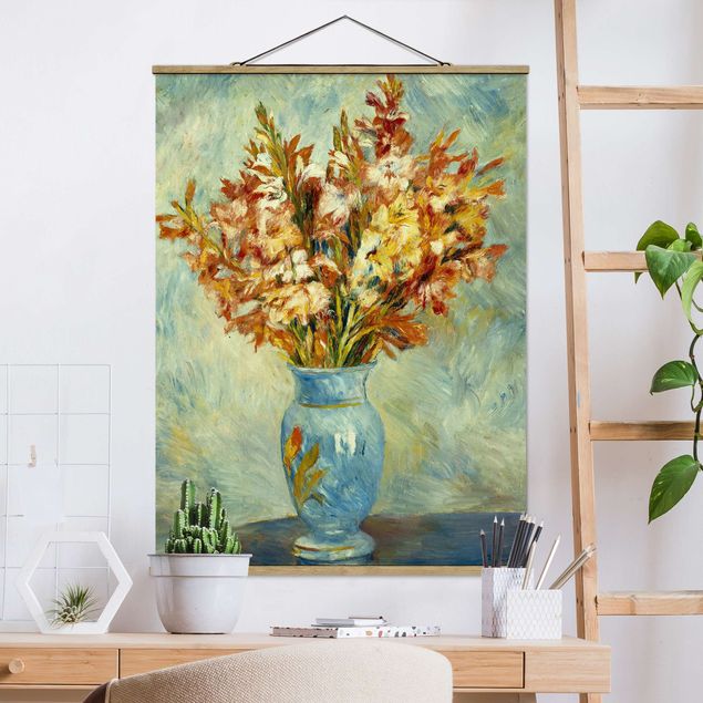 Stoffen schilderij met posterlijst Auguste Renoir - Gladiolas in a Blue Vase