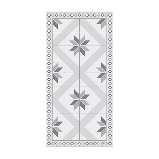 grijs tapijt Geometrical Tiles Rhombic Flower Grey With Narrow Border