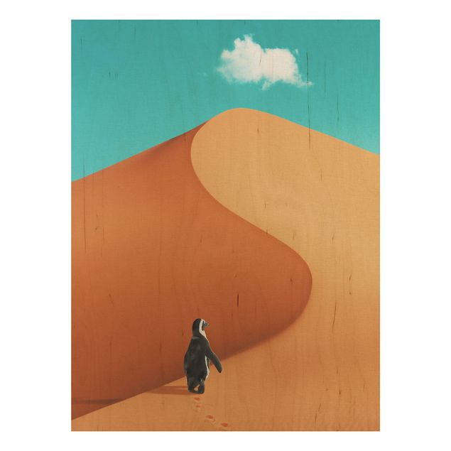Houten schilderijen Desert With Penguin