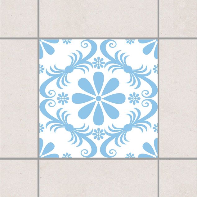 Tegelstickers Flower Design White Light Blue