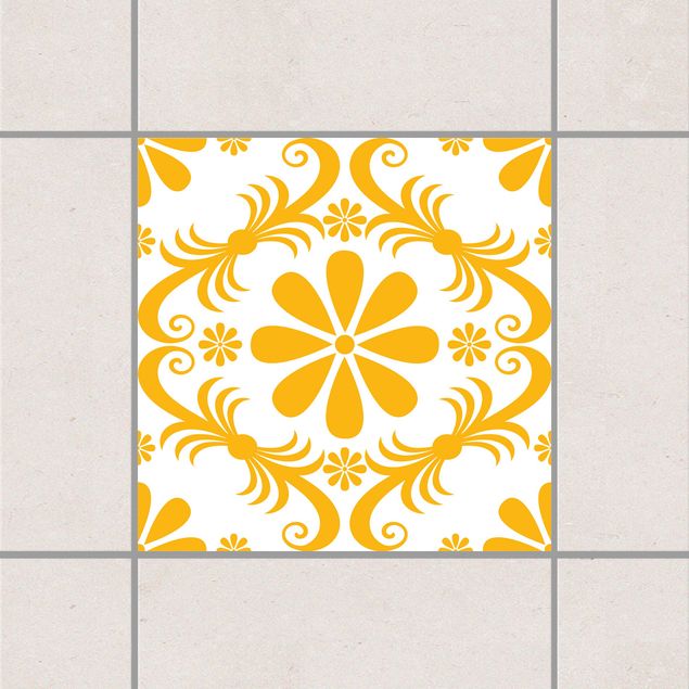 Tegelstickers White Floral Melon Yellow