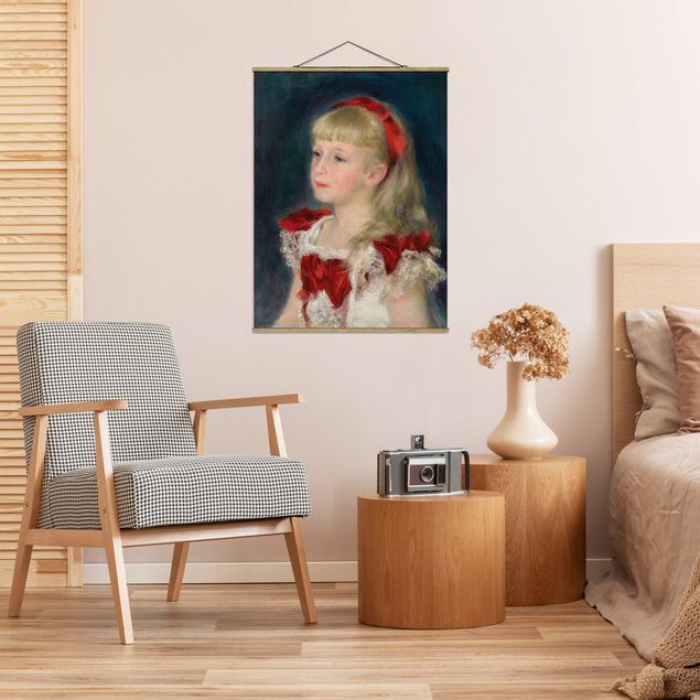 Stoffen schilderij met posterlijst Auguste Renoir - Mademoiselle Grimprel with red Ribbon