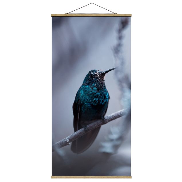 Stoffen schilderij met posterlijst Hummingbird In Winter