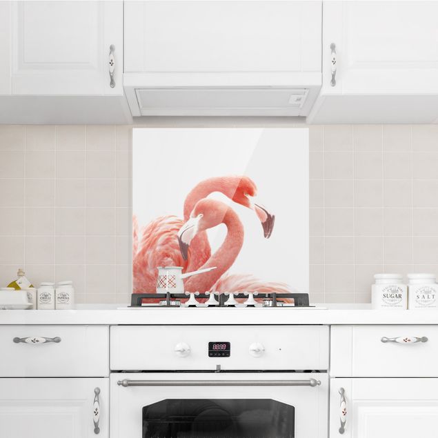 Spatscherm keuken Two Flamingos
