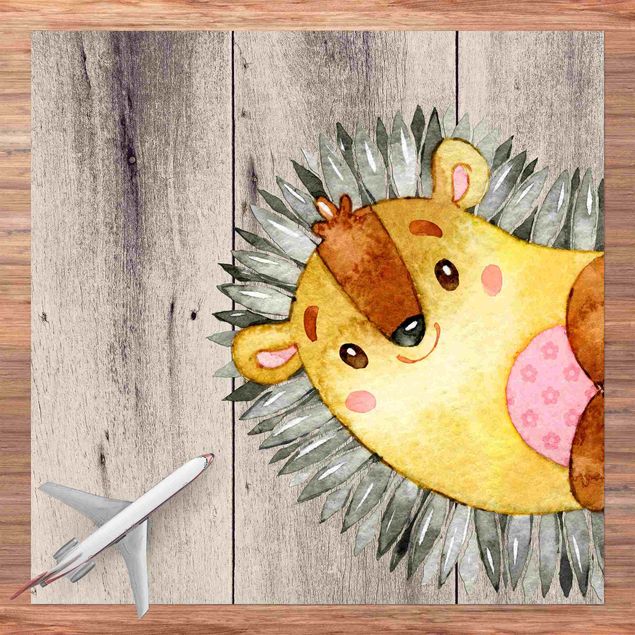 moderne vloerkleden Watercolour Hedgehog On Wood