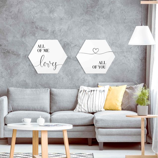 Hexagons Aluminium Dibond schilderijen - 2-delig All Of Me Loves All Of You