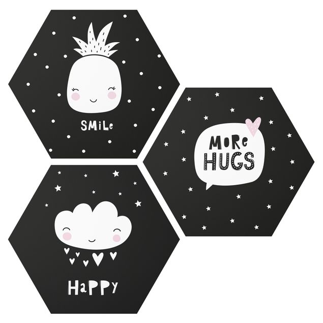 Hexagons Forex schilderijen - 3-delig Happy Smile Hugs