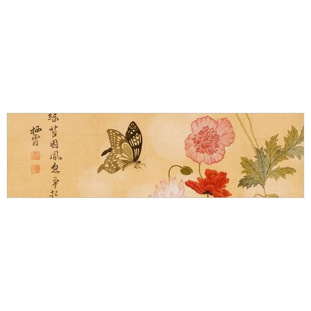 Keukenachterwanden Yuanyu Ma - Poppy Flower And Butterfly