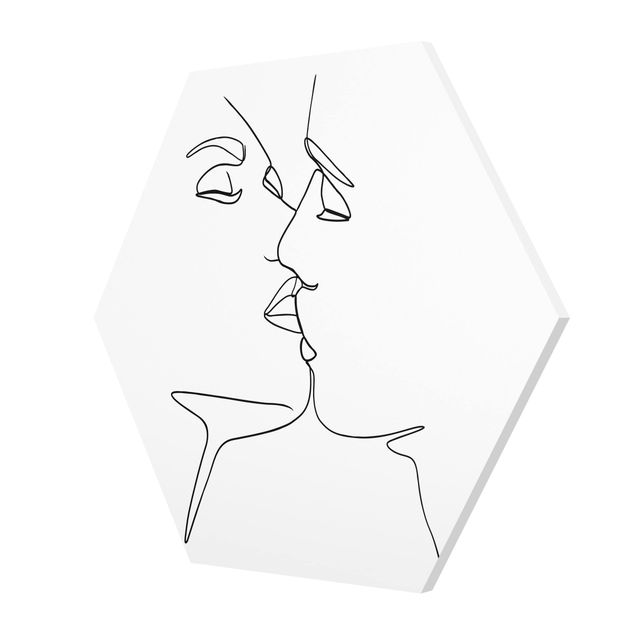 Hexagons Forex schilderijen Line Art Kiss Faces Black And White