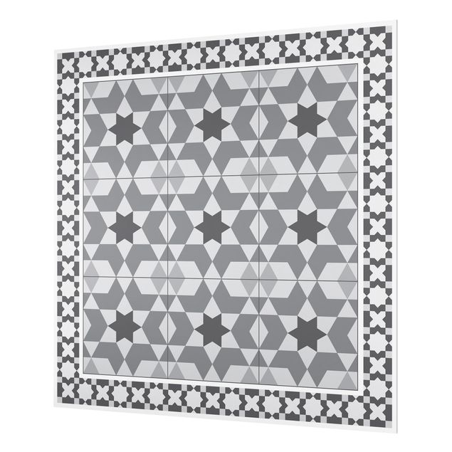 Spatscherm keuken Geometrical Tiles Kaleidoscope grey With Border