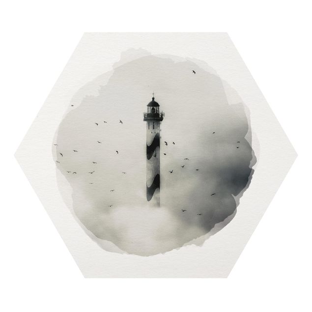 Hexagons Forex schilderijen WaterColours - Lighthouse In The Fog