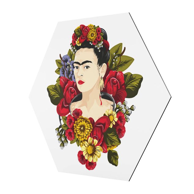 Hexagons Aluminium Dibond schilderijen Frida Kahlo - Roses