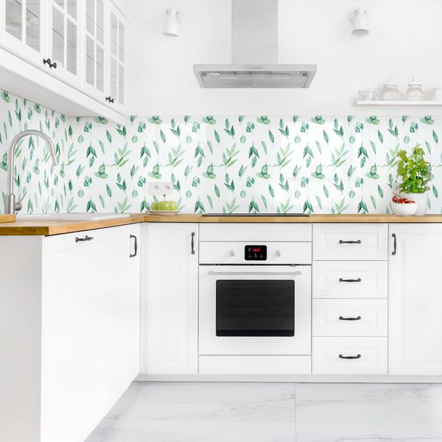 Achterwand voor keuken patroon Watercolour Eucalyptus Branches Pattern II